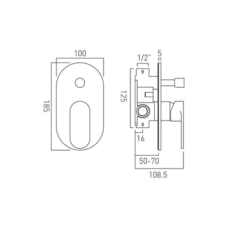 CONC.MANUAL SHOWER VALVE - VADO -  ( CHR - METIZ - 0x12 mm - 0inchX0.48inch )