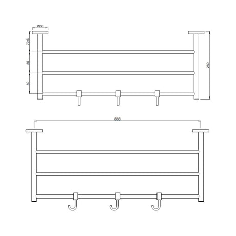 TOWEL RACK 600MM LONG WITHOUT LOWER HANG - JAQUAR FAUCETS -  ( GOLD DUST - CONTINENTAL ACC. - 0x600 mm - 0inchX24inch )