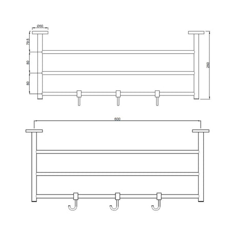 TOWEL RACK W/O HANGER BUT W/3 HOOKS - JAQUAR FAUCETS -  ( WHITE MATT - CONTINENTAL ACC. - 0x600 mm - 0inchX24inch )
