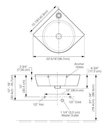 SPAN CORNER WALL-MOUNT - KOHLER POPULAR -  ( WHITE - POPULAR - 569x403 mm - 22.7inchX16inch )