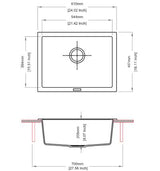 STD 1.0 BOWL(DEPTH 8INCH)W/CLEANING KIT - CARYSIL -  ( GRANITE METALLIC NERA - BIG BOWL - 610x457 mm - 24inchX18inch )