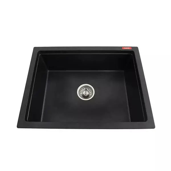 1.0 BOWL QUARTZ SINK W/WASTE COUPLING (DEPTH 8INCH) - FUTURA -  ( BLACK - NATURAL QUARTZ - 460x410 mm - 18.4inchX16.4inch )