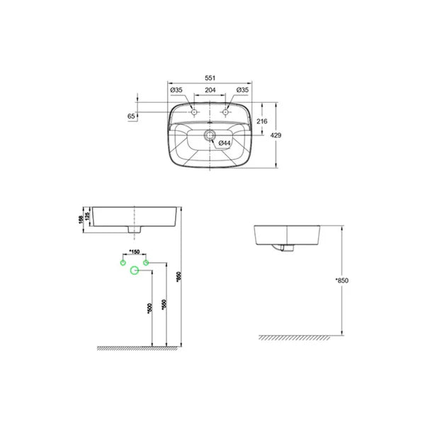 VESSEL COUNTER TOP WASHBASIN - AMERICAN STANDARD -  ( WHITE - SIGNATURE - 550x450 mm - 22inchX18inch )
