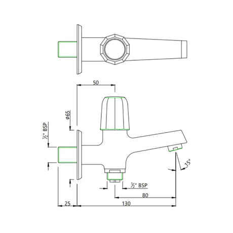 BIB COCK  2-WAY W/ WALL FLANGE - JAQUAR FAUCETS -  ( CHROME - CONTINENTAL PRIME - 0x15 mm - 0inchX0.5inch )