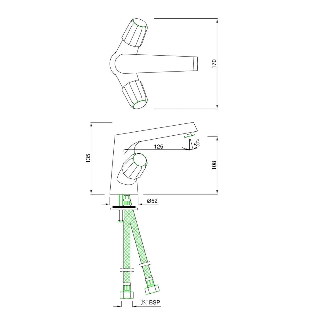 CENTRAL HOLE B/MXR W/O POP UP WASTE PIPE - JAQUAR FAUCETS -  ( CHROME - CONTINENTAL PRIME - 0x15 mm - 0inchX0.5inch )