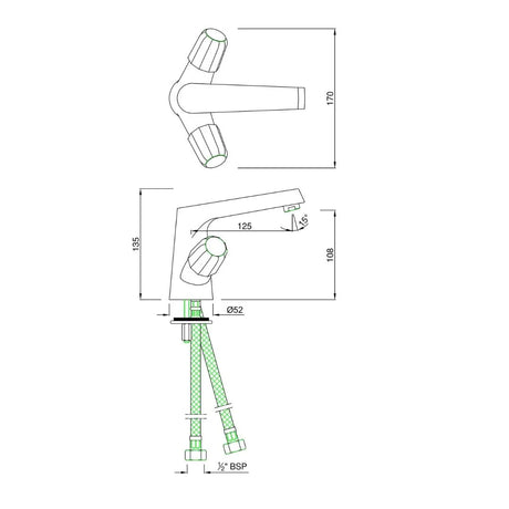 CENTRAL HOLE B/MXR W/O POP UP WASTE PIPE - JAQUAR FAUCETS -  ( CHROME - CONTINENTAL PRIME - 0x15 mm - 0inchX0.5inch )