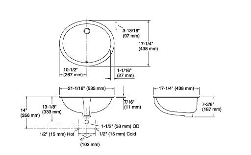 CAXTON-UNDERCOUNTER W/BASIN W/O OVERFLOW - KOHLER POPULAR -  ( WHITE - POPULAR - 536x435 mm - 21inchX17inch )