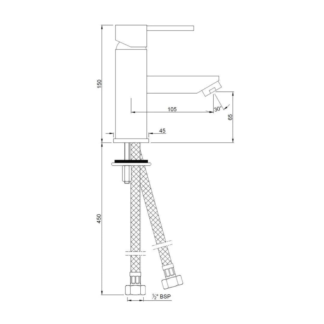 S.L. BASIN MIXER WITH BRAIDED PIPES - JAQUAR FAUCETS -  ( CHROME - D-ARC - 0x15 mm - 0inchX0.5inch )