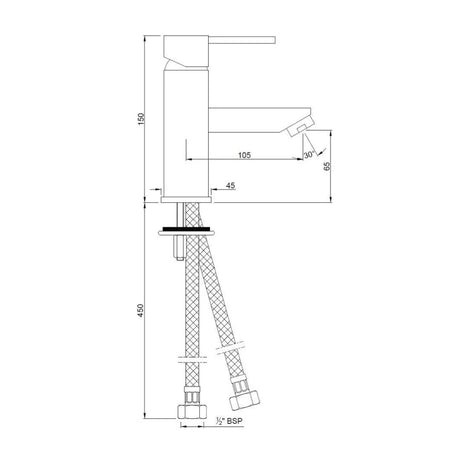 S.L. BASIN MIXER WITH BRAIDED PIPES - JAQUAR FAUCETS -  ( CHROME - D-ARC - 0x15 mm - 0inchX0.5inch )