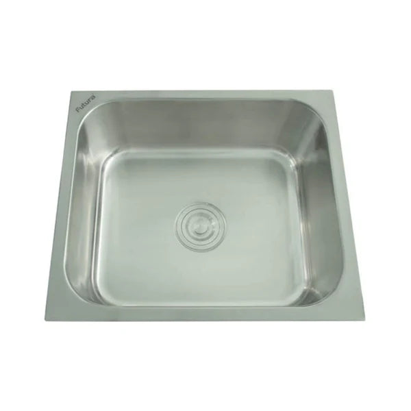 SS KITCHEN SINK 1.0 BOWL W/O DRAIN BOARD (DEPTH 8INCH) WASTE COUPLING WITH PLUMBING KIT - FUTURA -  ( SATIN - DURA - 533x457 mm - 21.32inchX18.28inch )