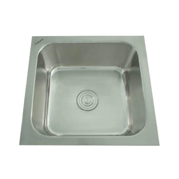 SS KITCHEN SINK 1.0 BOWL (DEPTH 8INCH) WASTE COUPLING WITH PLUMBING KIT - FUTURA -  ( SATIN - DURA - 533x508 mm - 21.32inchX20.32inch )