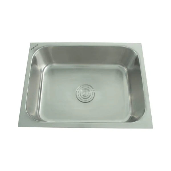 SS KITCHEN SINK 1.0 BOWL (DEPTH 8INCH) WASTE COUPLING WITH PLUMBING KIT - FUTURA -  ( SATIN - DURA - 609x457 mm - 24.36inchX18.28inch )