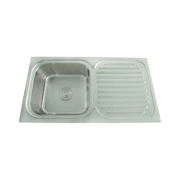 SS KITCHEN SINK 1.0 BOWL WITH DRAINBOARD (DEPTH 8) WASTE COUPLING WITH PLUMBING KIT - FUTURA -  ( SATIN - DURA - 915x508 mm - 36.6inchX20.32inch )