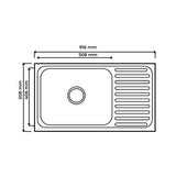 SS KITCHEN SINK 1.0 BOWL WITH DRAINBOARD (DEPTH 8) WASTE COUPLING WITH PLUMBING KIT - FUTURA -  ( SATIN - DURA - 915x508 mm - 36.6inchX20.32inch )