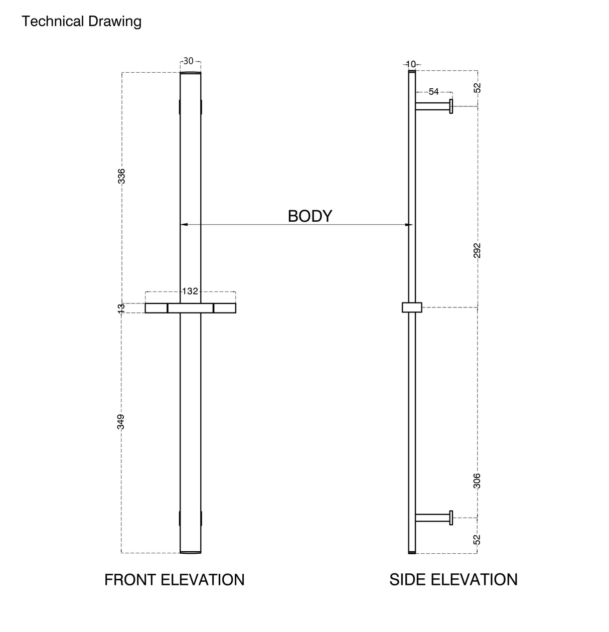 RECTANGULAR SLIDE BRASS SHOWER RAIL - AQUANT -  ( BRUSHED GOLD -  - 700x0 mm - 28inchX0inch )