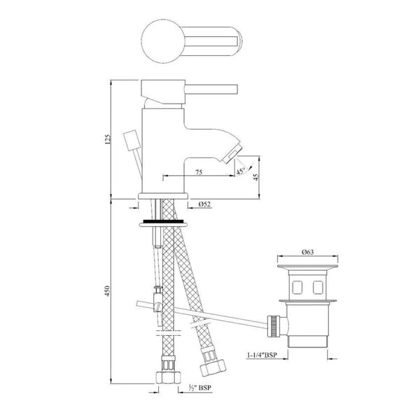 (PRUN)S.L B/MIXER SMALL SPOUT W/POPUP - JAQUAR FAUCETS -  ( CHROME - FLORENTINE - 0x15 mm - 0inchX0.6inch )