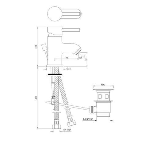 (PRUN)S.L B/MIXER SMALL SPOUT W/POPUP - JAQUAR FAUCETS -  ( CHROME - FLORENTINE - 0x15 mm - 0inchX0.6inch )