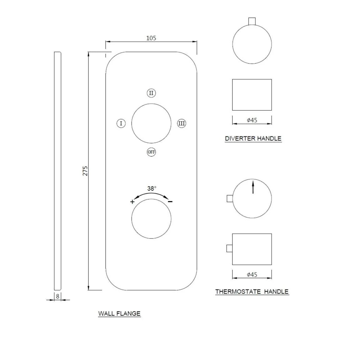 (PRUN)AQUAMAX EXPOSED PART KIT OF THERMOSTATIC SHOWER MIXER WITH 3-WAY DIVERTER W/O SLEEVE - JAQUAR FAUCETS -  ( CHROME - FLORENTINE - 0x20 mm - 0inchX0.75inch )