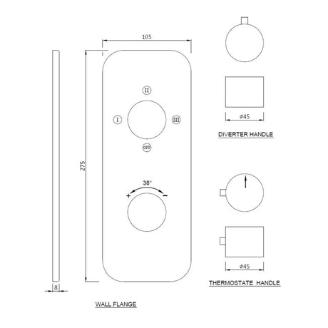 (PRUN)AQUAMAX EXPOSED PART KIT OF THERMOSTATIC SHOWER MIXER WITH 3-WAY DIVERTER W/O SLEEVE - JAQUAR FAUCETS -  ( CHROME - FLORENTINE - 0x20 mm - 0inchX0.75inch )