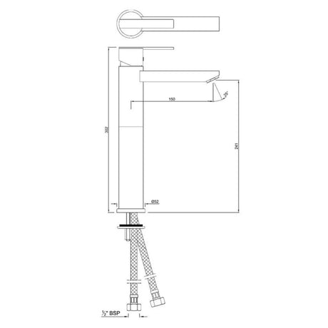 TALL BOY S L BASIN MIXER W/BRAIDED PIPES - JAQUAR FAUCETS -  ( CHROME - FONTE - 0x15 mm - 0inchX0.5inch )