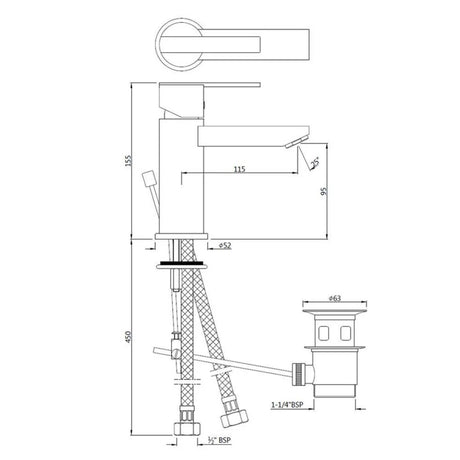 S.L. BASIN MIXER W/BRAIDED PIPES - JAQUAR FAUCETS -  ( CHROME - FONTE - 0x15 mm - 0inchX0.5inch )