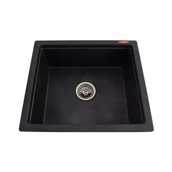 1.0 BOWL WITHOUT DRAIN BOARD QUARTZ SINK WITH FA-05A WASTE COUPLING (DEPTH 8INCH)- FUTURA -  ( BLACK - QUARTZ SERIES - 533x457 mm - 21.32inchX18inch )