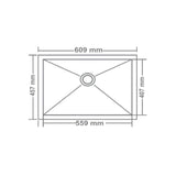 1.0 BOWL SS SINK WITH FA-07 WASTE COUPLING (DEPTH 9INCH) - FUTURA -  (  - HAND CARVED - 609x457 mm - 24.36inchX18.28inch )
