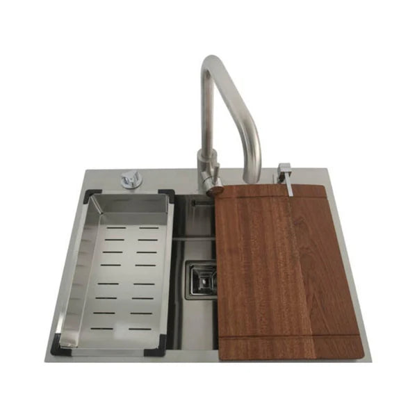 1.0 BOWL SS SINK (DEPTH 9)WITH FA-01IS FAUCET, FA-07IS LIQUID SOAP DISPENSER, FA-08IS COLANDER BASKET, FA-09IS CHOPPING BOARD & FA-15IS SQUARE WASTE COUPLING  W/AUTO DRAINER KIT & OVERFLOW - FUTURA -  (  - INTELLIGENT SINK - 600x450 mm - 24inchX18inch )
