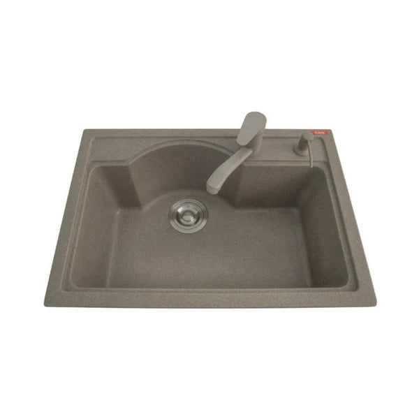 1.0 BOWL QUARTZ SINK WITH FA-04 LIQUID SOAP DISPENSER, FA-07 WASTE COUPLING & FA-02A QUARTZ FAUCET (DEPTH 9INCH) - FUTURA -  ( LIGHT GREY -  - 680x450 mm - 27.2inchX18inch )