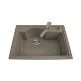 1.0 BOWL QUARTZ SINK WITH FA-04 LIQUID SOAP DISPENSER, FA-07 WASTE COUPLING & FA-02A QUARTZ FAUCET (DEPTH 9INCH) - FUTURA -  ( LIGHT GREY -  - 680x450 mm - 27.2inchX18inch )