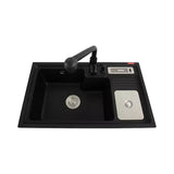 QUARTZ SINK 1.0 BOWL (DEPTH 9)WITH FA-04 LIQUID SOAP DISPENSER, FA-07 BASKET WASTE COUPLING & FA-02B QUARTZ FAUCET - FUTURA -  ( BLACK - QUARTZ SERIES - 780x450 mm - 31.2inchX18inch )