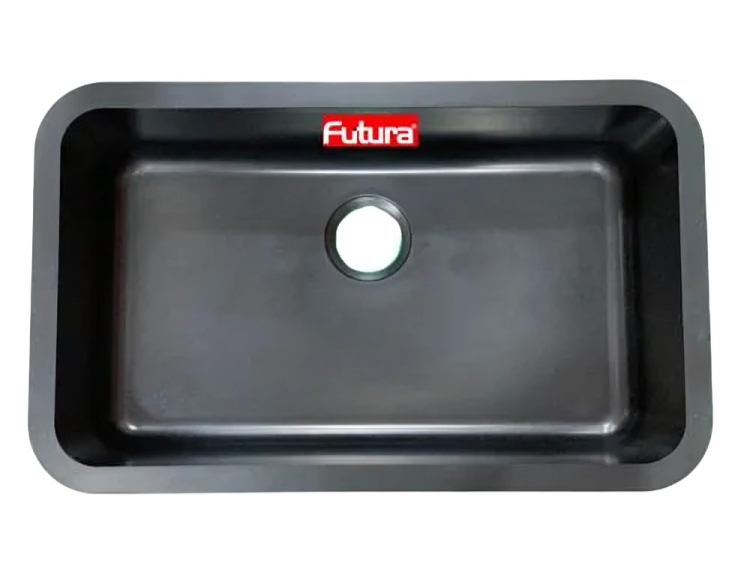 1.0 BOWL WITHOUT DRAIN BOARD WITH FA-05A WASTE COUPLING (DEPTH 8.5INCH) - FUTURA -  ( BLACK - NATURAL QUARTZ SERIES - 780x475 mm - 31.2inchX19inch )