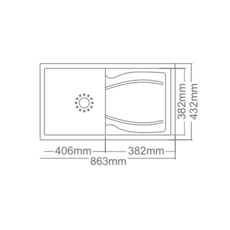 1.0 BOWL WITH DRAIN BOARD WITH FA-05A WASTE COUPLING - FUTURA -  ( BLACK - NATURAL QUARTZ SERIES - 863x432 mm - 34.52inchX17.28inch )