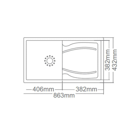 1.0 BOWL WITH DRAIN BOARD QUARTZ SINK WITH FA-05A WASTE COUPLING (DEPTH 8INCH) - FUTURA -  ( GREY - NATURAL QUARTZ - 863x432 mm - 34.52inchX17.28inch )