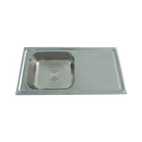 SS KITCHEN SINK 1.0 BOWL WITH DRAINBOARD (DEPTH 8) WASTE COUPLING WITH PLUMBING KIT - FUTURA -  ( SATIN - DURA - 910x450 mm - 36.4inchX18inch )