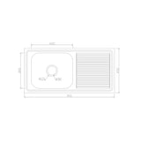 SS KITCHEN SINK 1.0 BOWL WITH DRAINBOARD (DEPTH 8) WASTE COUPLING WITH PLUMBING KIT - FUTURA -  ( SATIN - DURA - 910x450 mm - 36.4inchX18inch )