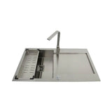 1.0 BOWL WITH DRAIN BOARD (DEPTH 9), FA-02IS - FAUCET , FA-08IS - COLANDER BASKET , FA-15IS - SQUARE WASH COUPLING W/AUTO DRAINER KIT & OVERFLOW - FUTURA -  ( BRUSHED FINISH - INTELLIGENT SINK - 975x500 mm - 39inchX20inch )