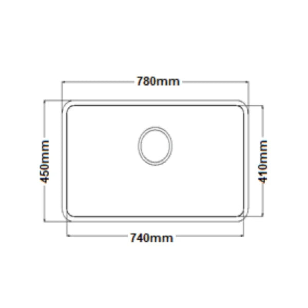 UMDERMOUNT SQUAR SS SINK (DEPTH 9INCH)WITH WASTE COUPLING - FUTURA -  ( SATIN FINISH - UNDERMOUNT SERIES - 780x450 mm - 31.2inchX18inch )