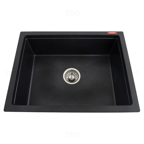1.0 BOWL QUARTZ SINK WITH FA-05A WASTE COUPLING (DEPTH 8INCH) - FUTURA -  ( BLACK - NATURAL QUARTZ - 609x457 mm - 24inchX18inch )