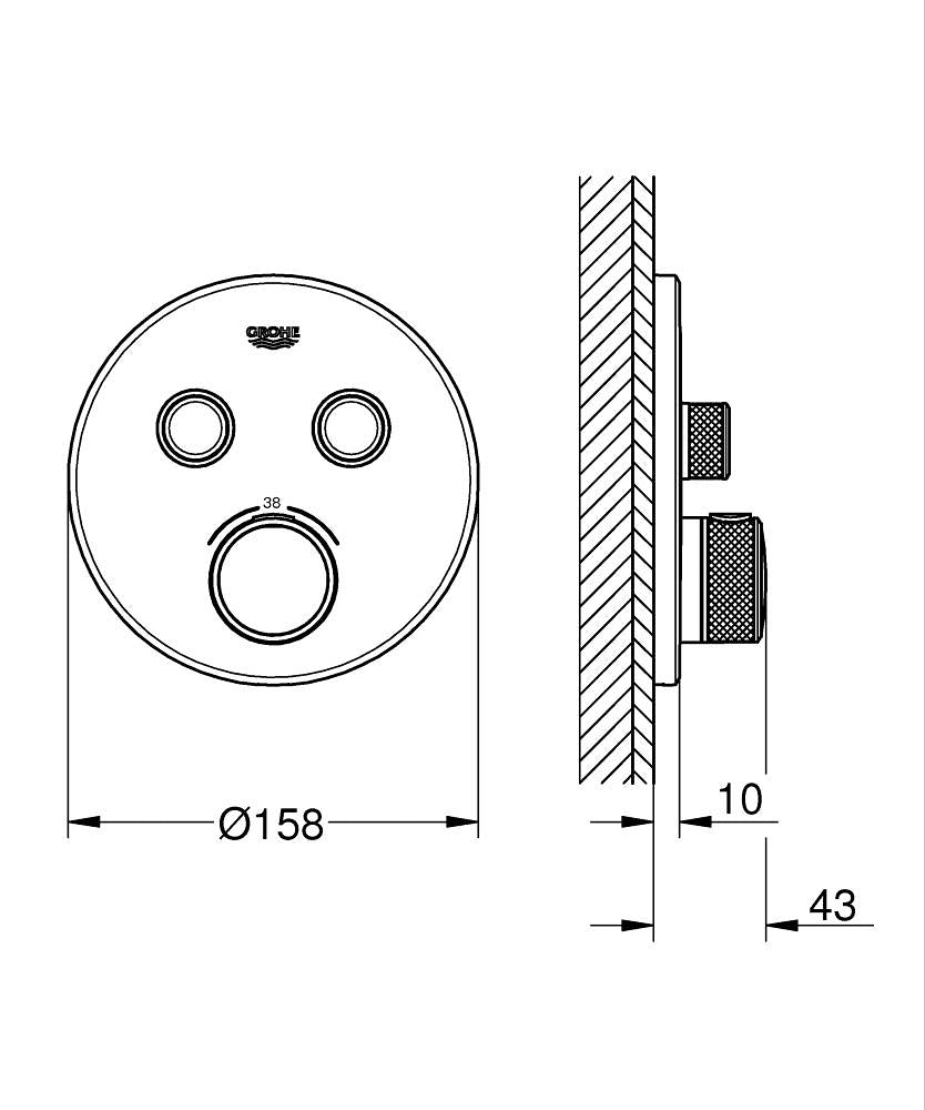 GROHTHERM SMARTCONTROL THERMOSTAT FOR CONCEALED INSTALLATION WITH 2 VALVES - GROHE - (BRUSHED HARD GRAPHITE - G5 - GROHTHERM - 0x15 mm -  0inchX0.5inch)