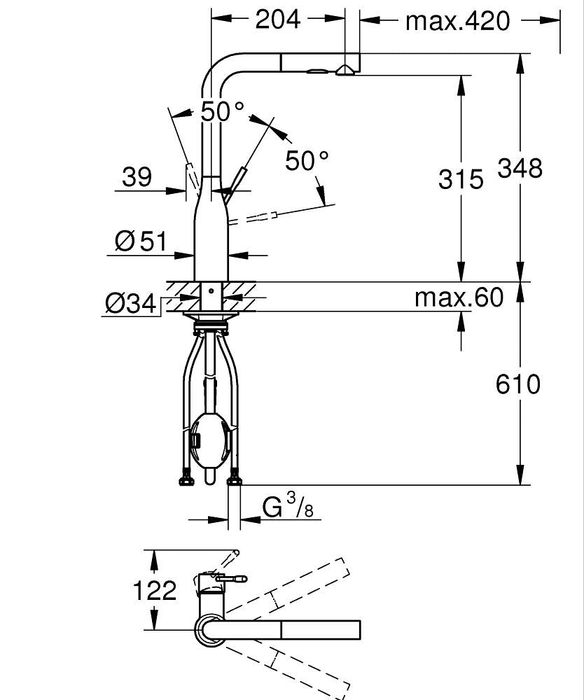 ESSENCE SINGLE-LEVER SINK MIXER 3/8 INCH WITH HIGH SPOUT, PULL-OUT DUAL SPRAY, SWIVEL SPOUT, AND FLEXIBLE CONNECTION HOSES - GROHE - (BRUSHED HARD GRAPHITE - G5 - ESSENCE - 0x10 mm - 0inchX0.38inch)