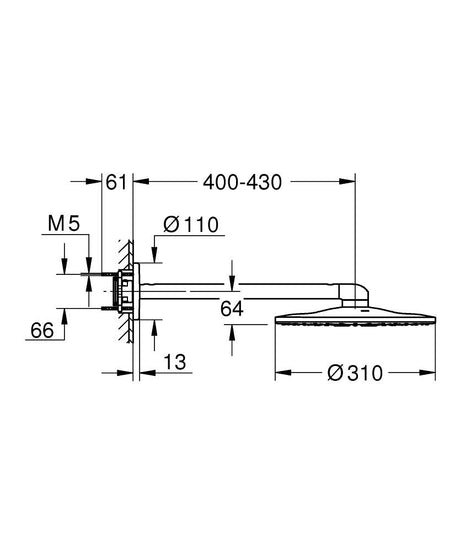 RAINSHOWER SMARTACTIVE 310 HEAD SHOWER SET 400 MM - GROHE - (BRUSHED HARD GRAPHITE - G5 - 0x400 mm - 0inchX16inch)