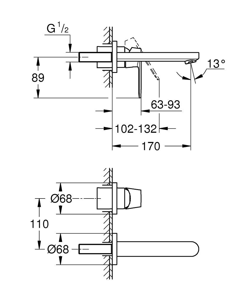 EUROSMART COSMOP. OHM TRIM BASIN 2H M CN - GROHE -  ( BRUSHED HARD GRAPHITE - G5 - EUROSMART - 0x15 mm - 0inchX0.5inch )