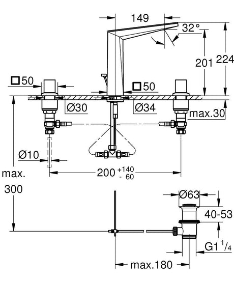 ALLURE BRILLIANT THREE-HOLE BASIN MIXER WITH BAIDED PIPES L-SIZE BLACK CAESARSTONE TRAPEZE HANDLES - GROHE - (BRUSHED HARD GRAPHITE - G5-ALLURE BRILLIANT - 0x15 mm -  0inchX0.5inch)