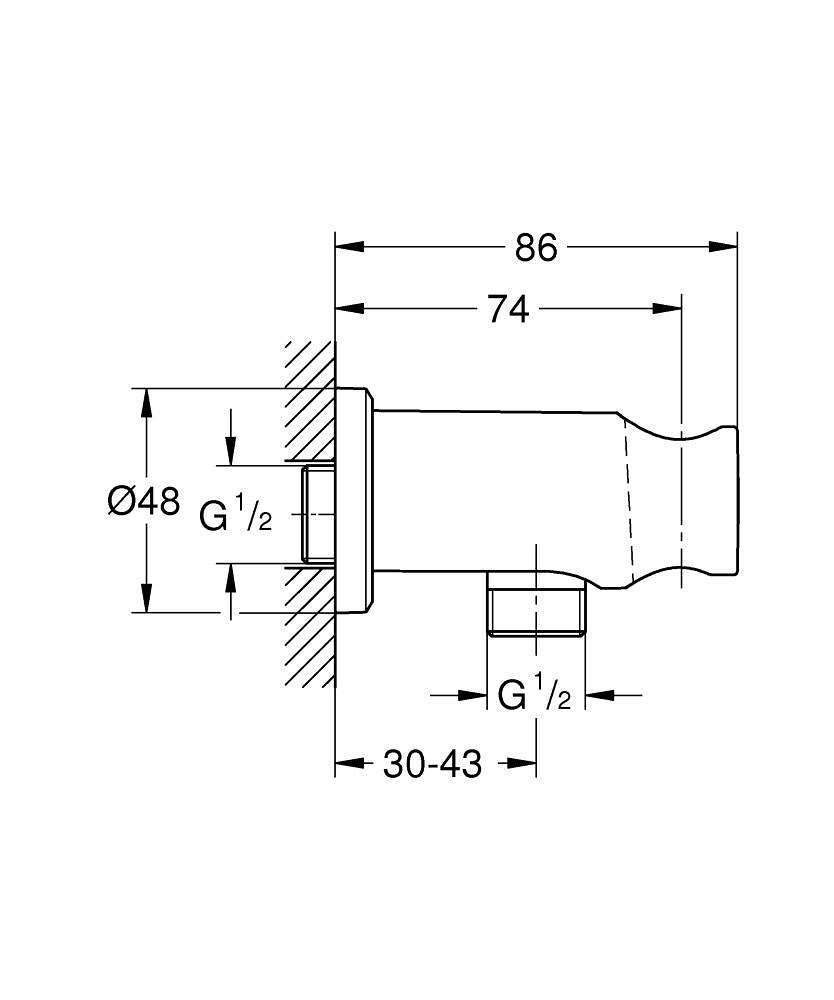 RAINSHOWER SHOWER OUTLET ELBOW 1/2INCH WITH HOLDER - GROHE - (BRUSHED HARD GRAPHITE - RAINSHOWER - 0x15 mm -  0inchX0.5inch)