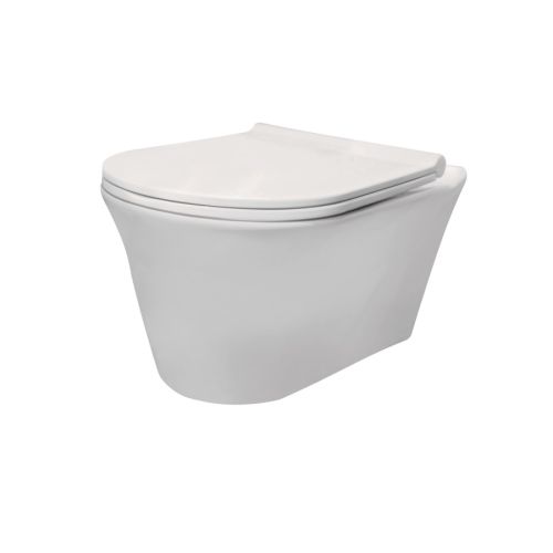 RIMLESS WALL MOUNTED EVITA WC W/SLIM UF SEAT COVER - HINDWARE -  ( STAR WHITE - EVITA - 550x360 mm - 22inchX14.4inch )