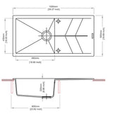 QUARTZ 1.0 BOWL WITH DRAINBOARD(DEPTH 8INCH) - CARYSIL -  ( GRANITE METALLIC NERA - JAZZ - 1000x500 mm - 40inchX20inch )