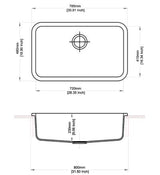 QUARTZ 1.0 BOWL W/O DRAIN BOARD (DEPTH 8INCH) - CARYSIL - (GRANITE METALLIC NERA - JUMBO - 750x475 mm - 30inchX19inch)