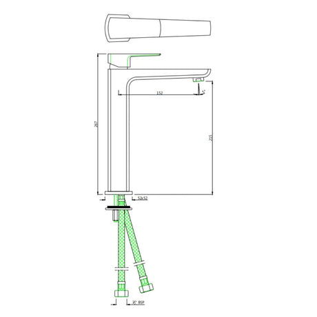 (PRUN) SL TALL BOY WITH 155MM EXTENSION W/PIPES - JAQUAR FAUCETS -  ( GOLD - KUBIX PRIME - 0x0 mm - 0inchx0inch )