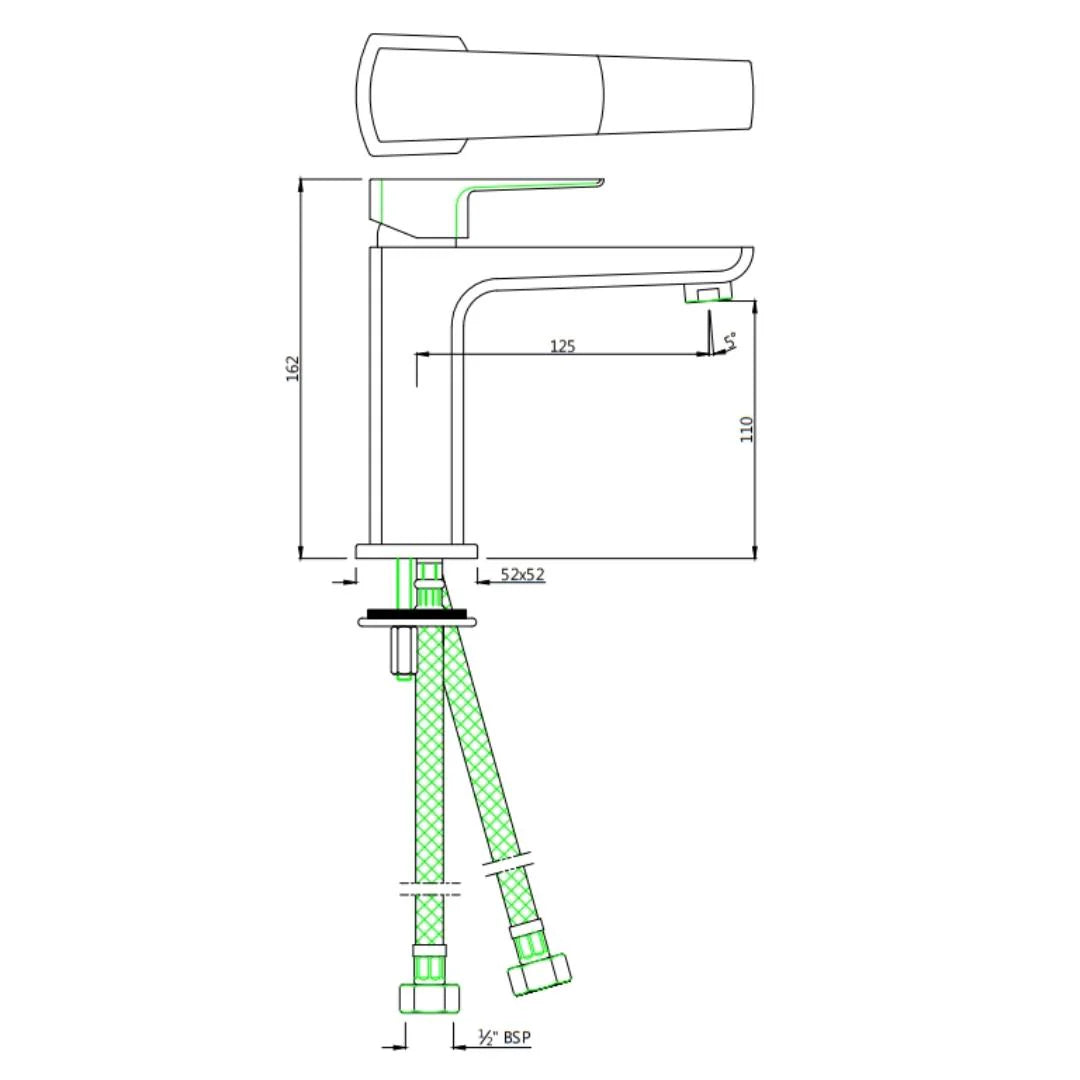 SL B/MXR W/O POP-UP&W/450MM BRAIDED PIPE - JAQUAR FAUCETS -  ( GRAPHITE - KUBIX PRIME - 0x15 mm - 0inchX0.5inch )